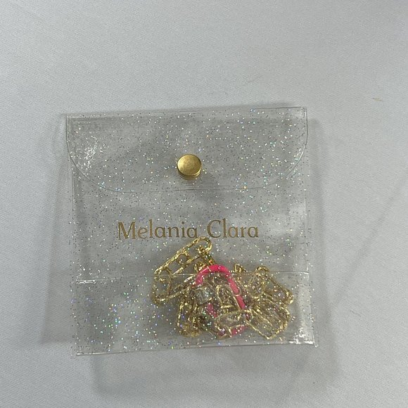 Melania Clara Gold Plated Paper Clip Chain Neon Pink Charm Magnetic Clasp - Picture 7 of 8